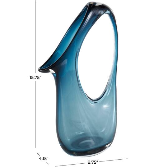 Blue Abstract Glass Vase with Cutout Handle & Elongated Opening